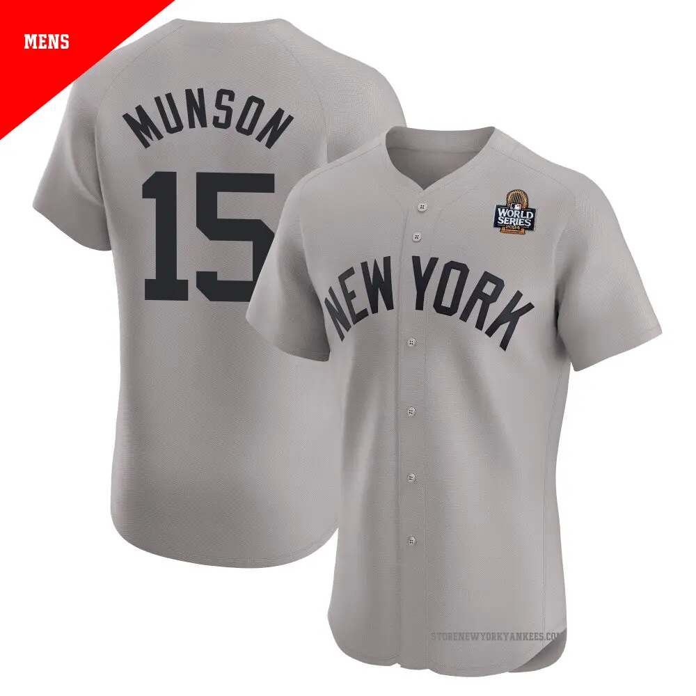 Men's #15 Thurman Munson New York Yankees Gray Elite Road Jersey