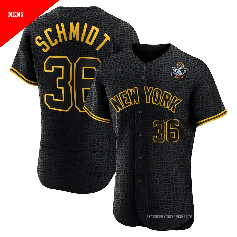 Men's ＃36 Clarke Schmidt New York Yankees Black Authentic Snake Skin City 2024 World Series Jersey