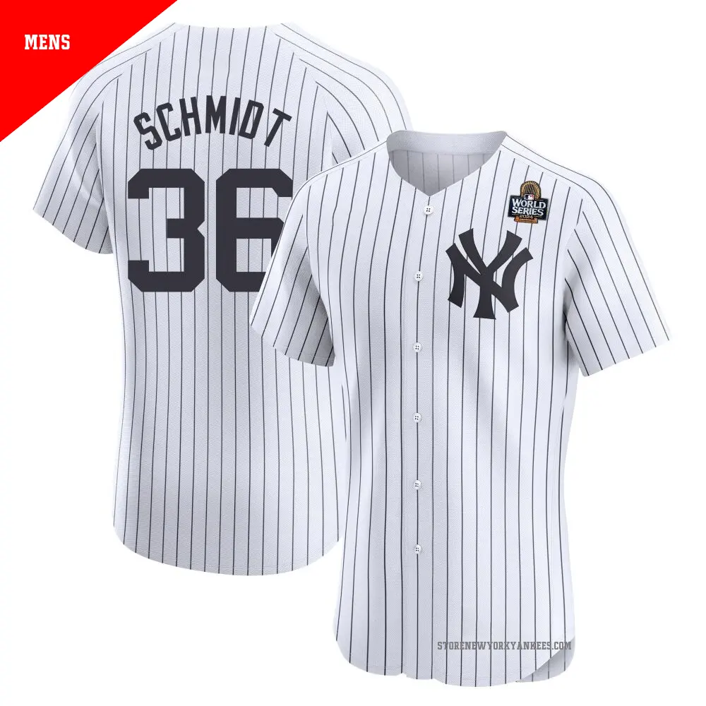 Men's ＃36 Clarke Schmidt New York Yankees White Elite Home 2024 World Series Jersey