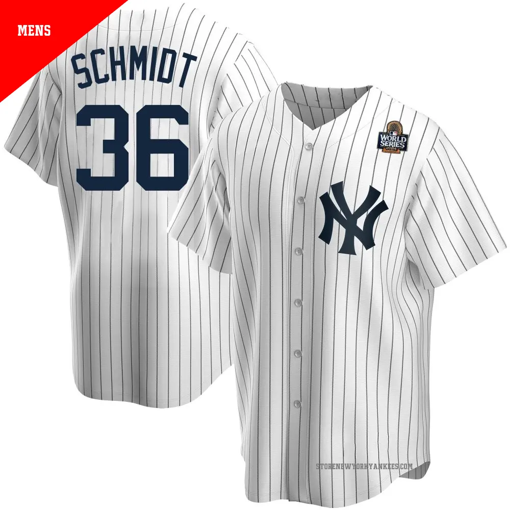 Men's ＃36 Clarke Schmidt New York Yankees White Replica Home 2024 World Series Jersey