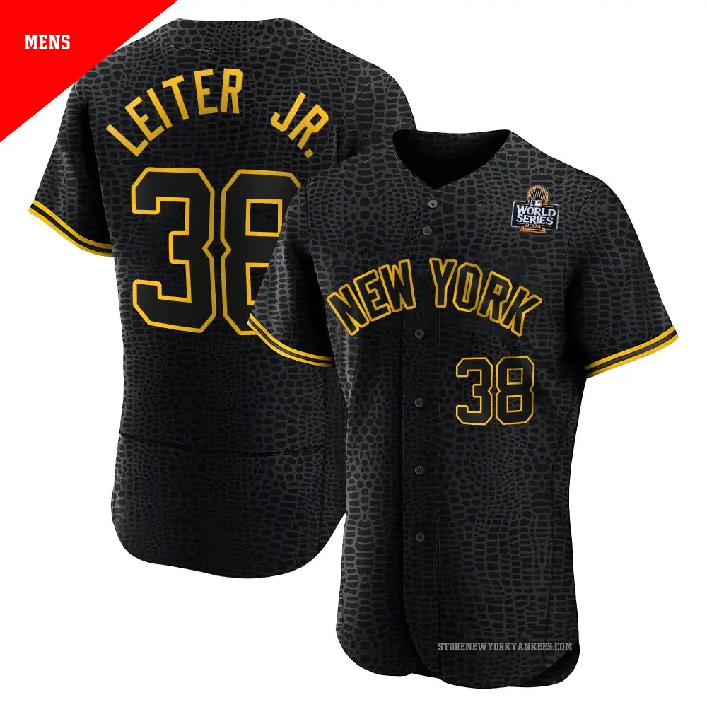 Men's ＃38 Mark Leiter Jr. New York Yankees Black Authentic Snake Skin City 2024 World Series Jersey