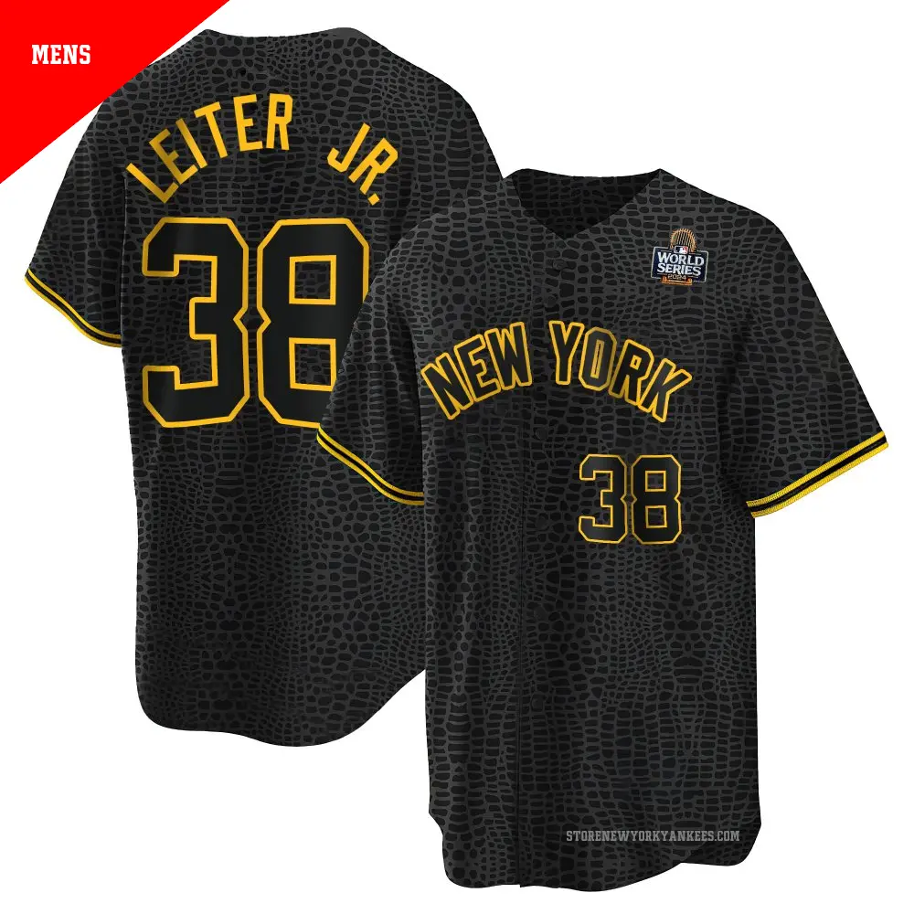 Men's ＃38 Mark Leiter Jr. New York Yankees Black Replica Snake Skin City 2024 World Series Jersey