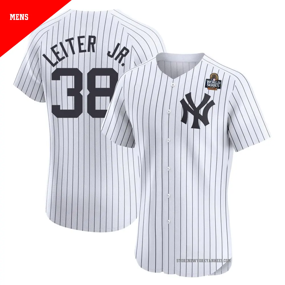 Men's ＃38 Mark Leiter Jr. New York Yankees White Elite Home 2024 World Series Jersey