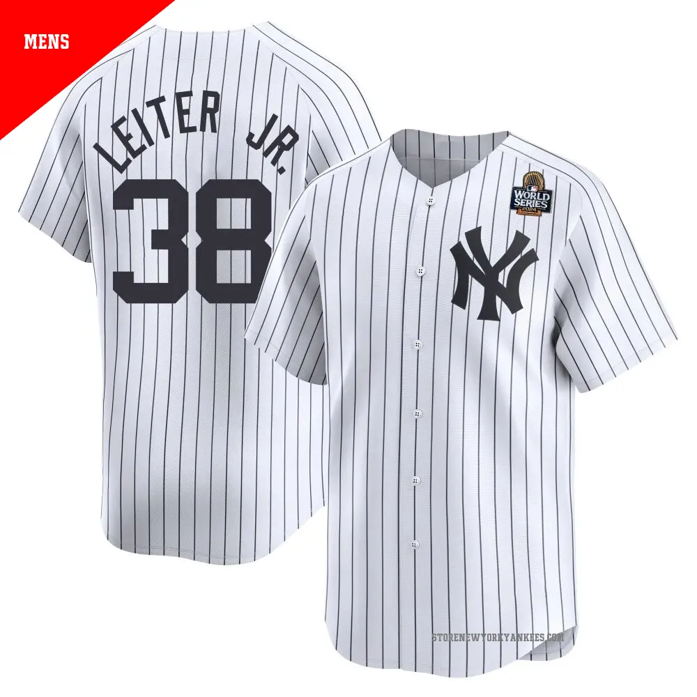 Men's ＃38 Mark Leiter Jr. New York Yankees White Limited Yankee Home 2024 World Series Jersey