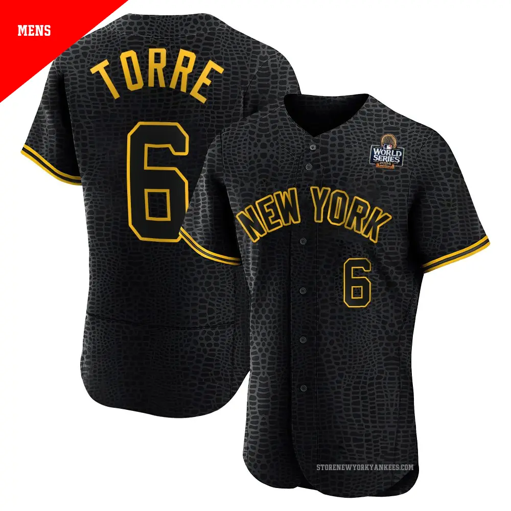 Men's ＃6 Joe Torre New York Yankees Black Authentic Snake Skin City 2024 World Series Jersey