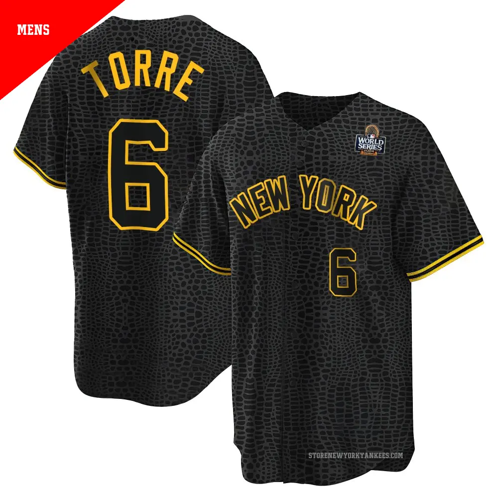 Men's ＃6 Joe Torre New York Yankees Black Replica Snake Skin City 2024 World Series Jersey