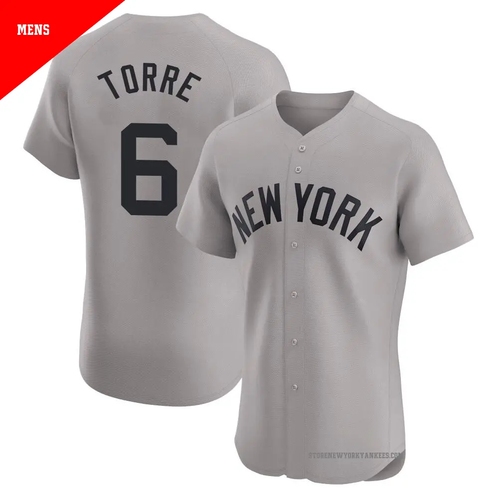 Men's ＃6 Joe Torre New York Yankees Gray Elite Road Jersey