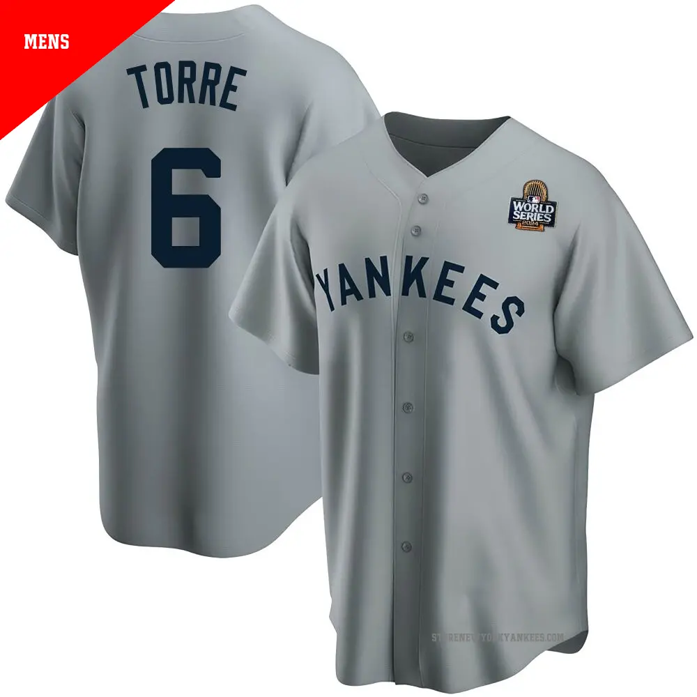 Men's ＃6 Joe Torre New York Yankees Gray Replica Road Cooperstown Collection 2024 World Series Jersey