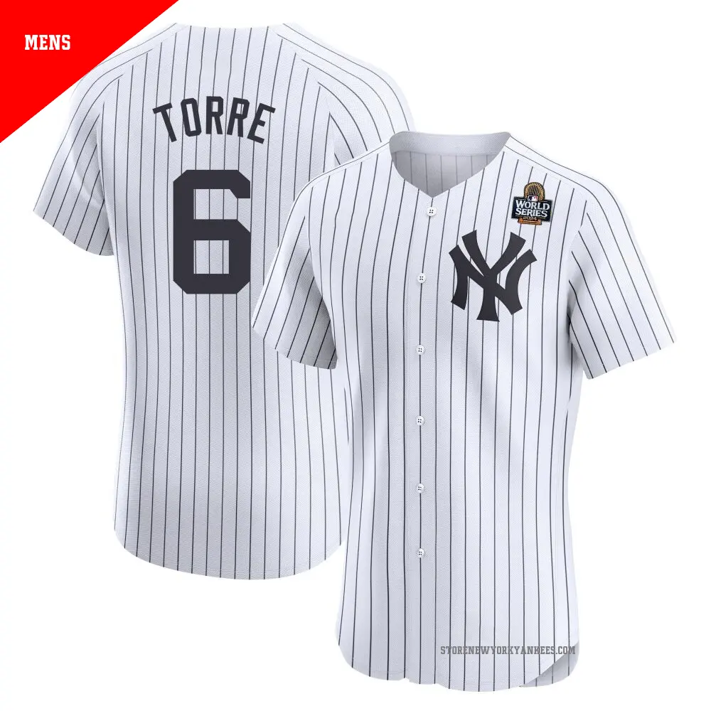 Men's ＃6 Joe Torre New York Yankees White Elite Home 2024 World Series Jersey