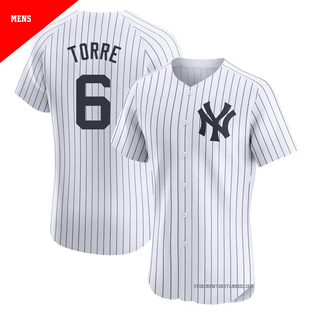 Men's ＃6 Joe Torre New York Yankees White Elite Home Jersey