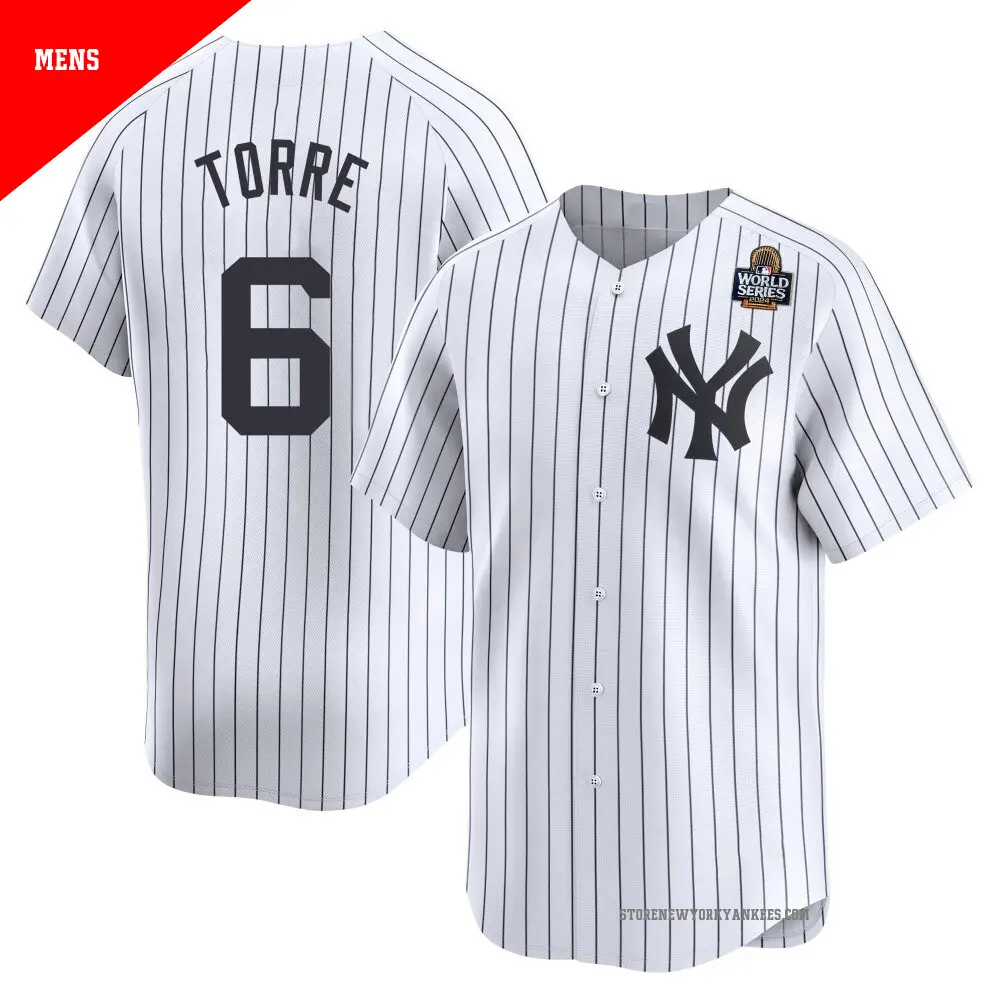 Men's ＃6 Joe Torre New York Yankees White Limited Yankee Home 2024 World Series Jersey