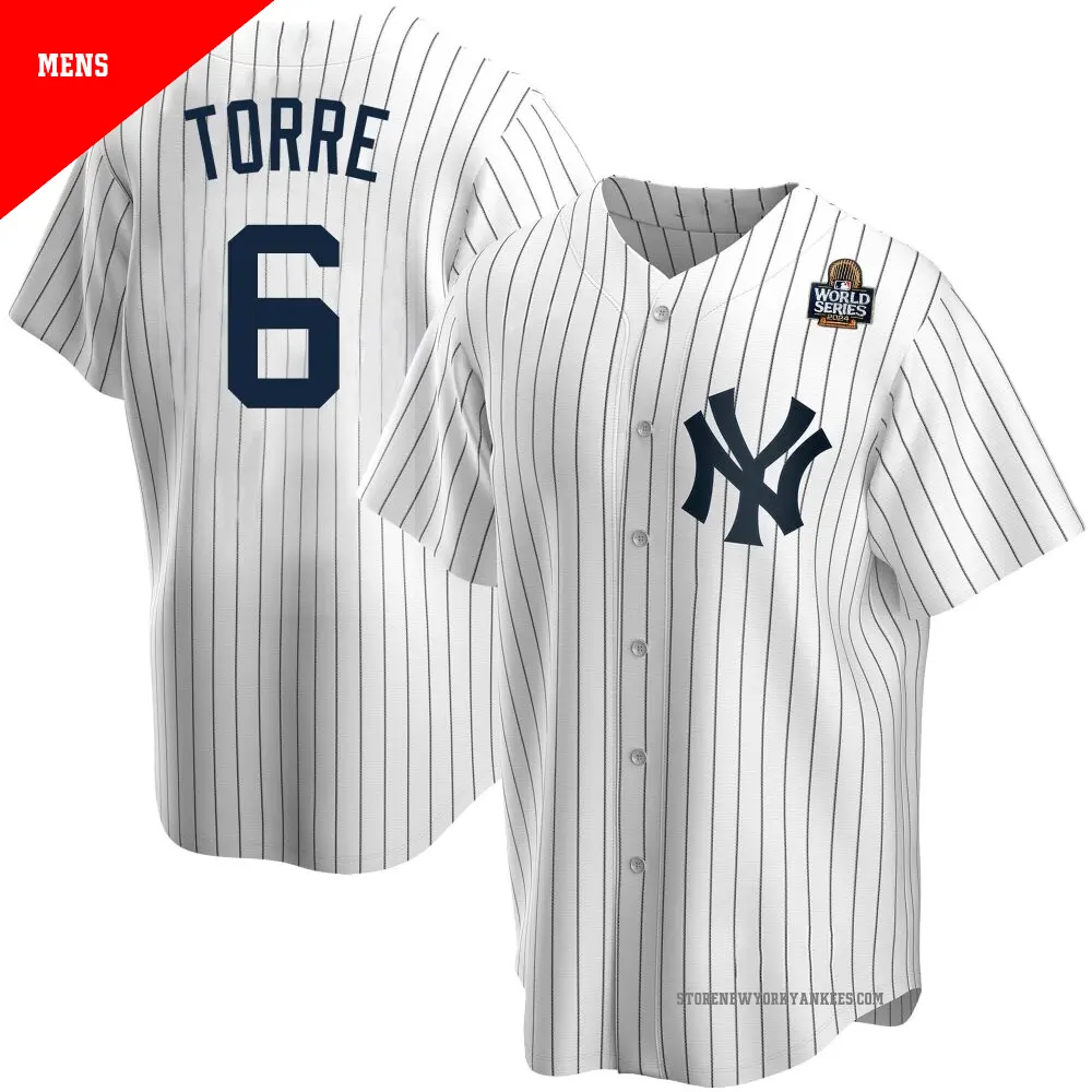 Men's ＃6 Joe Torre New York Yankees White Replica Home 2024 World Series Jersey