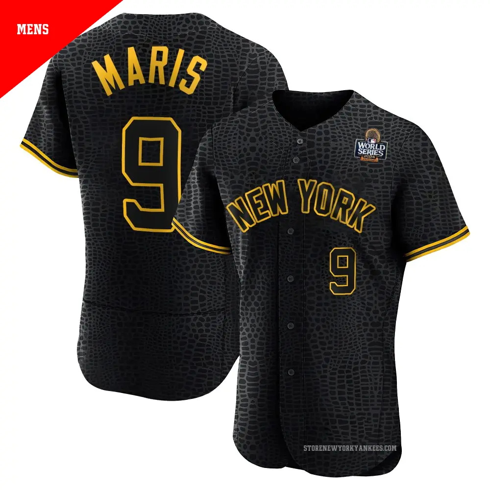 Men's ＃9 Roger Maris New York Yankees Black Authentic Snake Skin City 2024 World Series Jersey