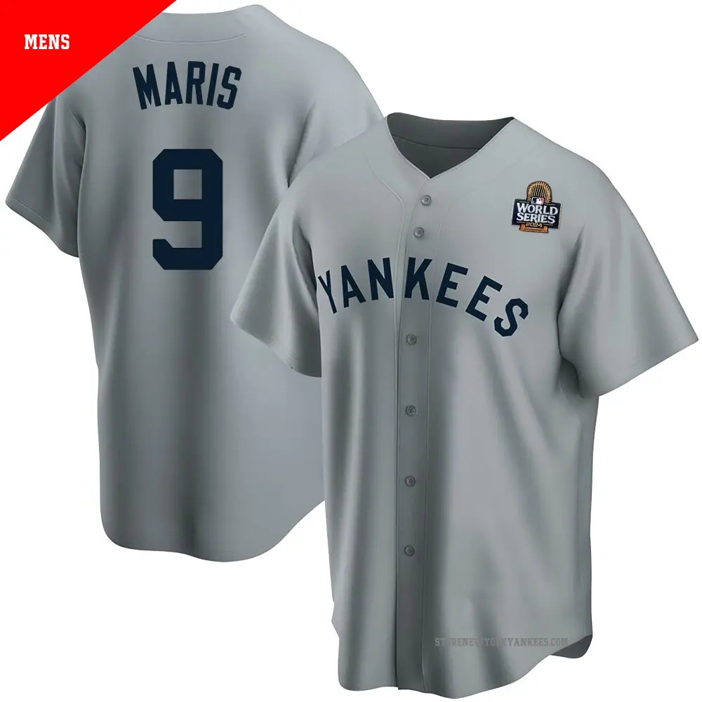 Men's ＃9 Roger Maris New York Yankees Gray Replica Road Cooperstown Collection 2024 World Series Jersey