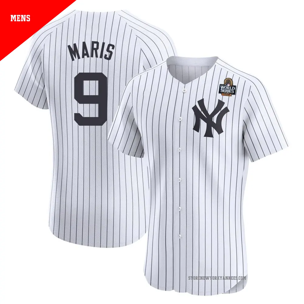 Men's ＃9 Roger Maris New York Yankees White Elite Home 2024 World Series Jersey