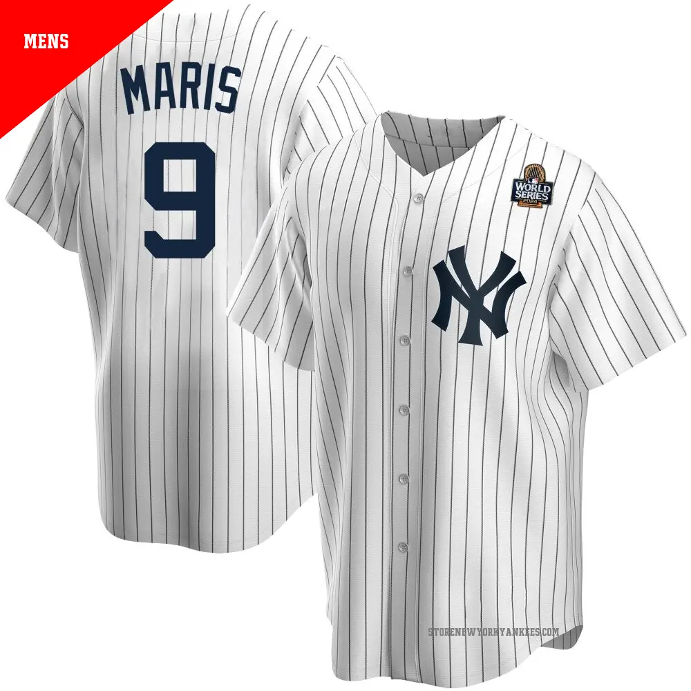 Men's ＃9 Roger Maris New York Yankees White Replica Home 2024 World Series Jersey