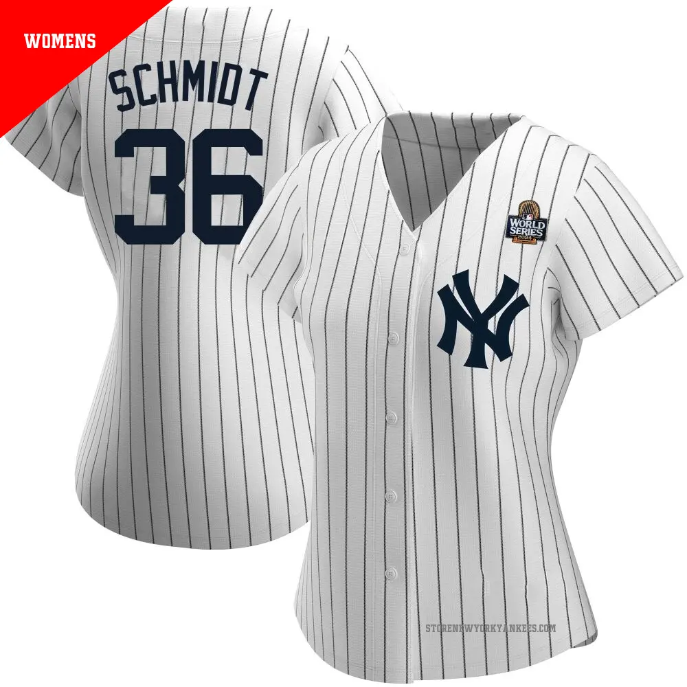 Women's ＃36 Clarke Schmidt New York Yankees White Authentic Home Name 2024 World Series Jersey