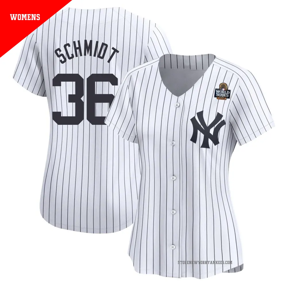 Women's ＃36 Clarke Schmidt New York Yankees White Limited Yankee Home 2024 World Series Jersey