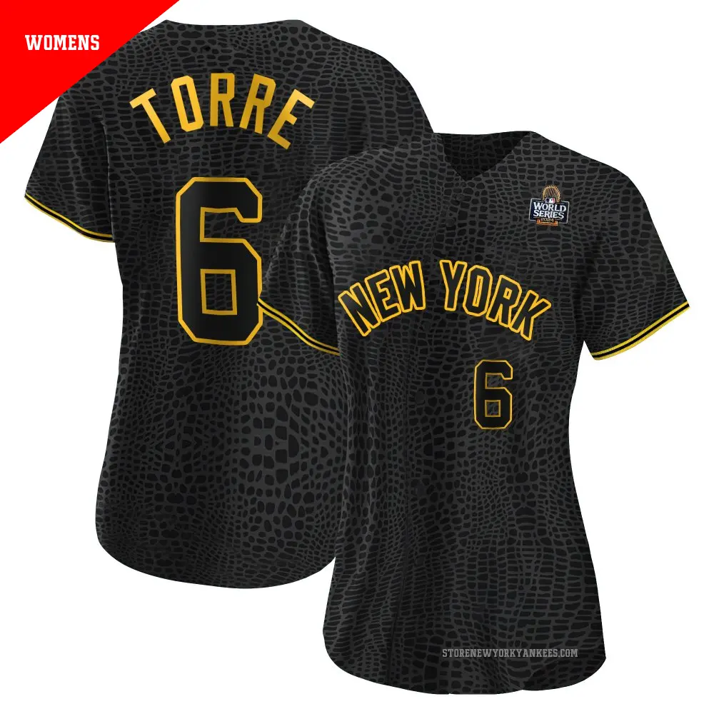 Women's ＃6 Joe Torre New York Yankees Black Authentic Snake Skin City 2024 World Series Jersey