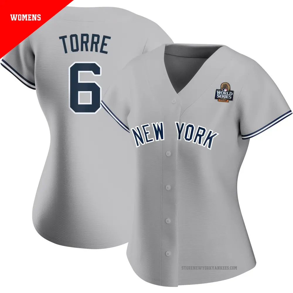 Women's ＃6 Joe Torre New York Yankees Gray Authentic Road Name 2024 World Series Jersey