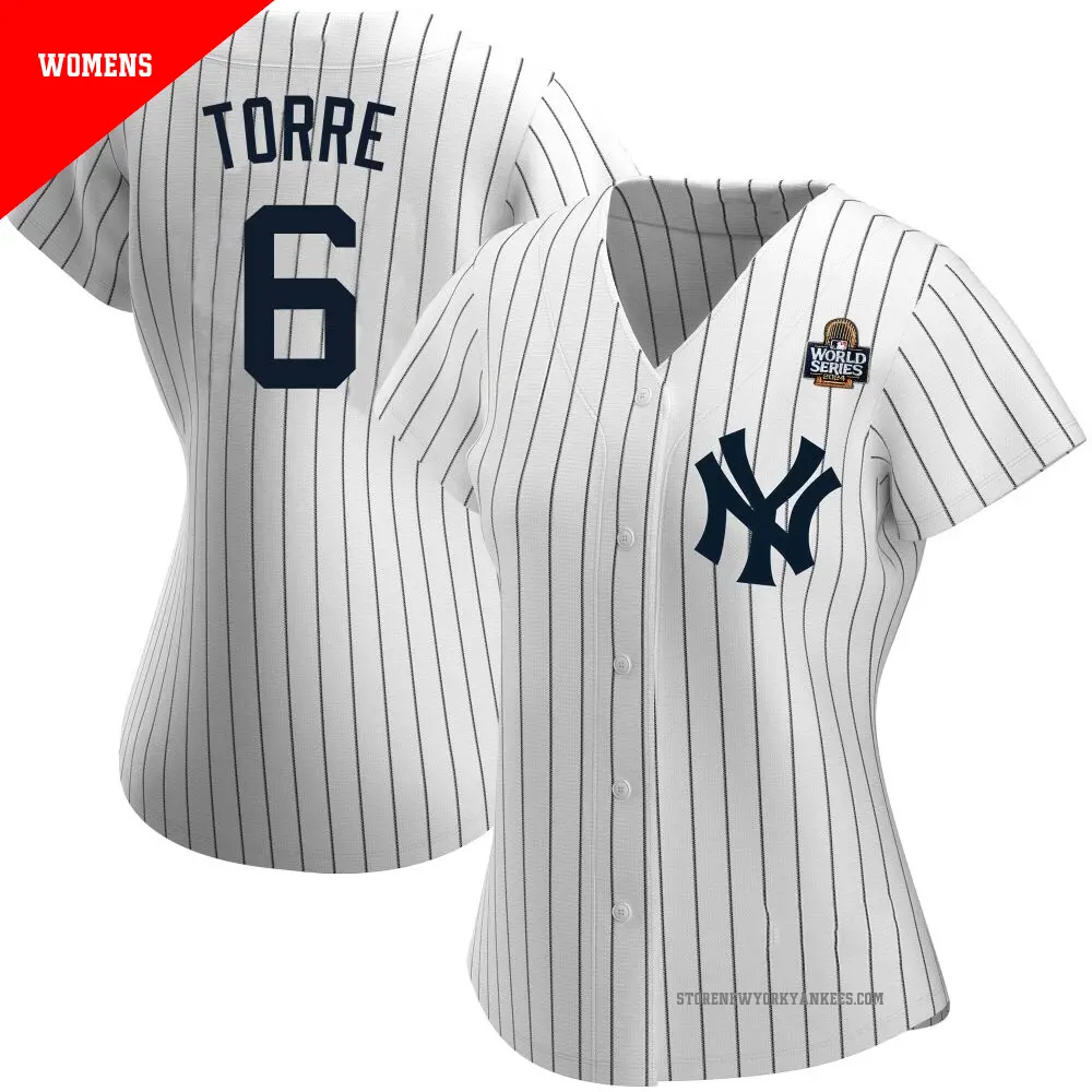 Women's ＃6 Joe Torre New York Yankees White Authentic Home Name 2024 World Series Jersey