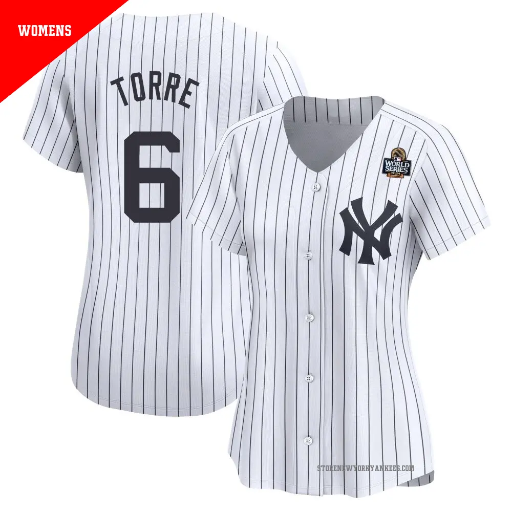 Women's ＃6 Joe Torre New York Yankees White Limited Yankee Home 2024 World Series Jersey