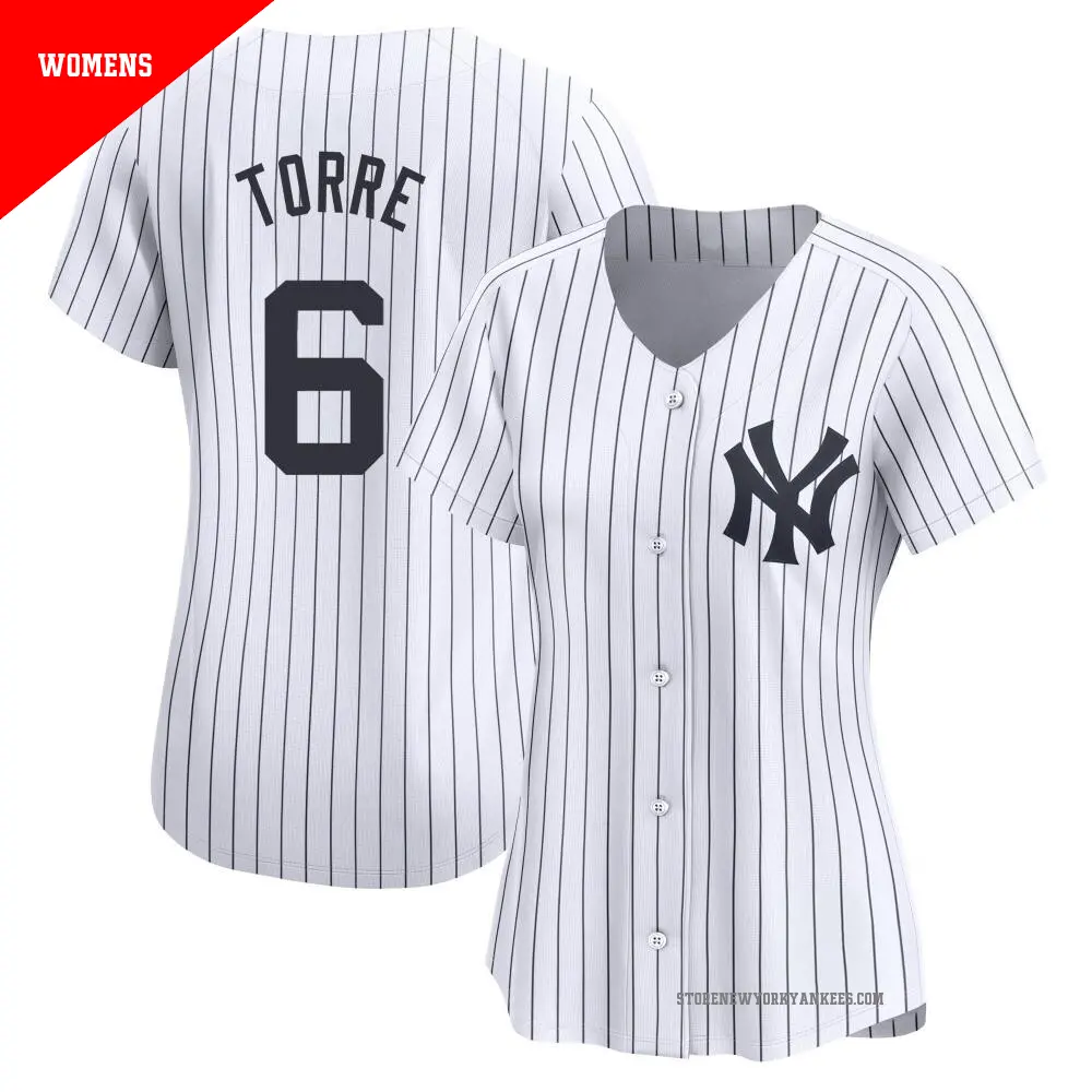 Women's ＃6 Joe Torre New York Yankees White Limited Yankee Home Jersey