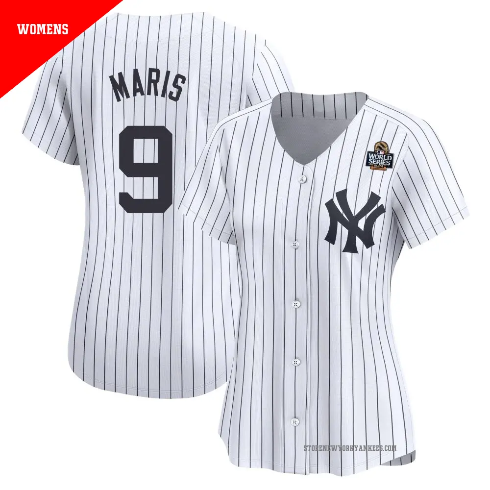 Women's ＃9 Roger Maris New York Yankees White Limited Yankee Home 2024 World Series Jersey