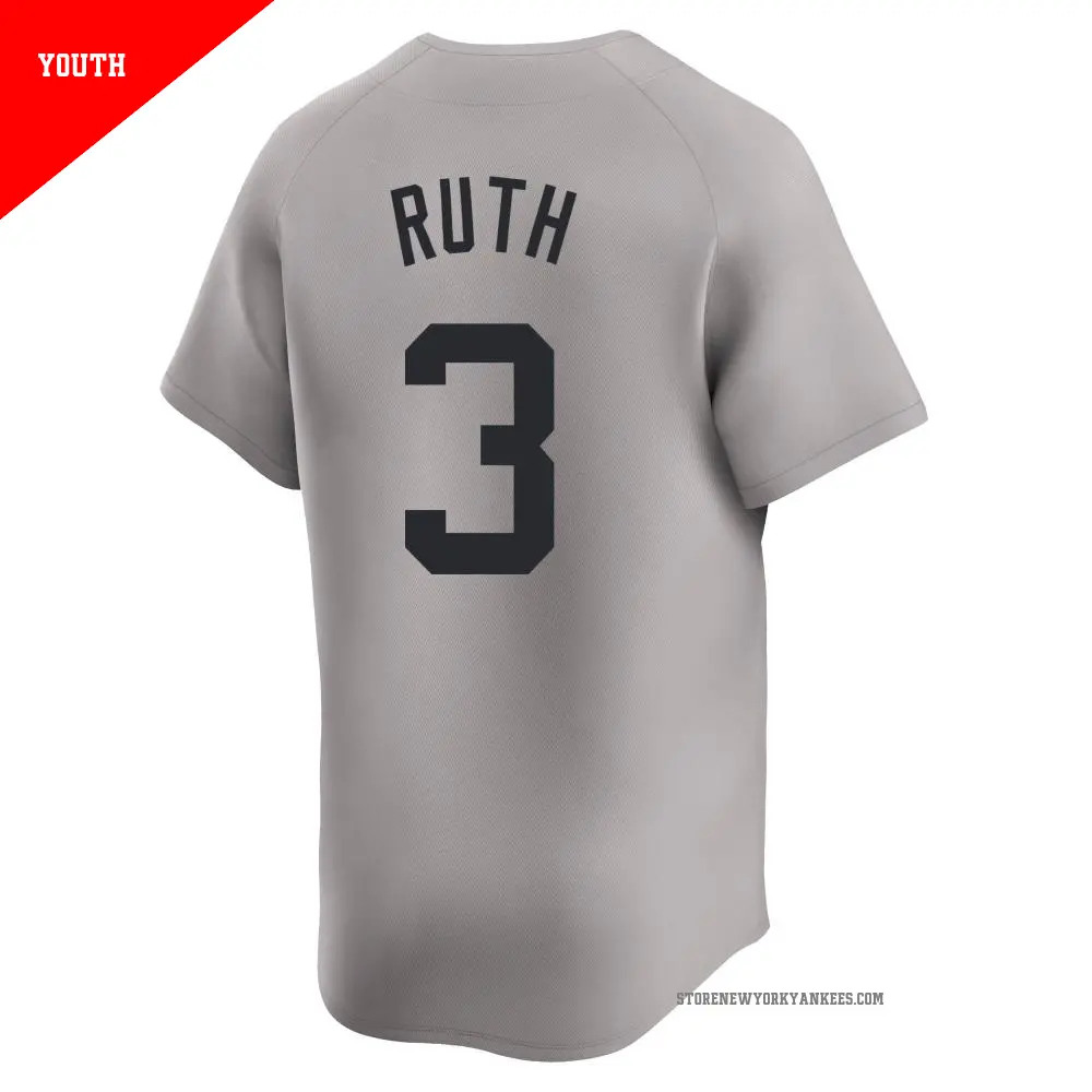 Youth #3 Babe Ruth New York Yankees Gray Limited Away Jersey