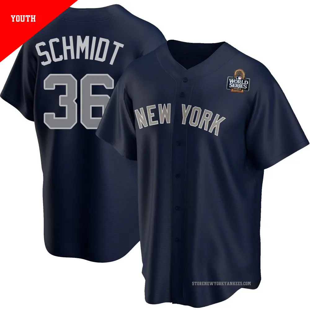 Youth ＃36 Clarke Schmidt New York Yankees Navy Replica Alternate 2024 World Series Jersey