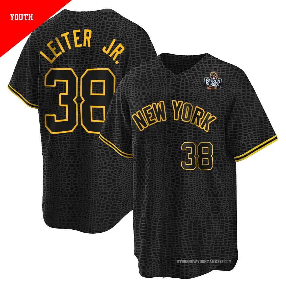 Youth ＃38 Mark Leiter Jr. New York Yankees Black Replica Snake Skin City 2024 World Series Jersey