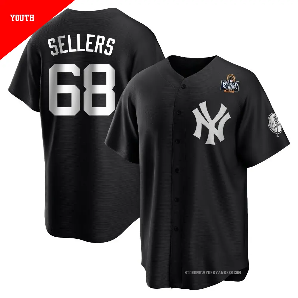 Youth ＃68 Trent Sellers New York Yankees Black/White Replica 2024 World Series Jersey