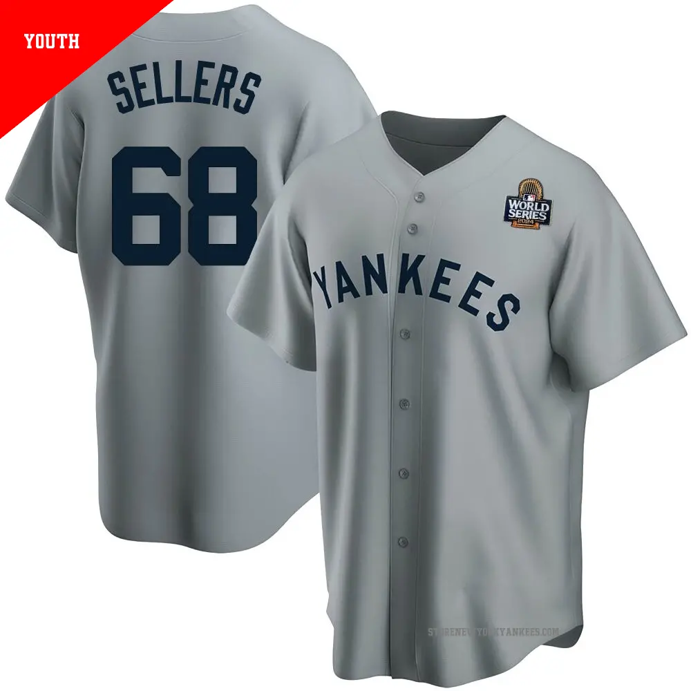 Youth ＃68 Trent Sellers New York Yankees Gray Replica Road Cooperstown Collection 2024 World Series Jersey