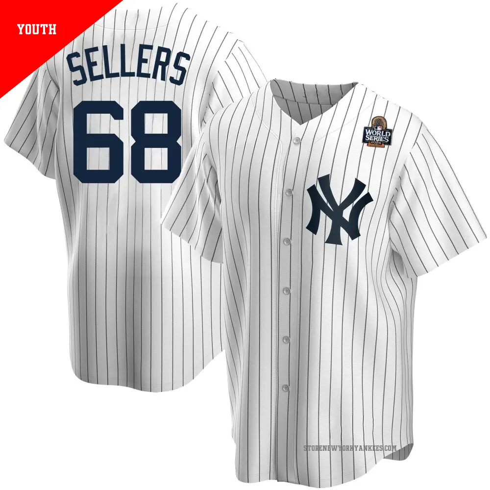 Youth ＃68 Trent Sellers New York Yankees White Replica Home 2024 World Series Jersey