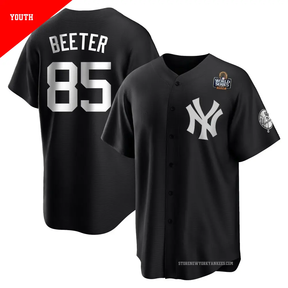 Youth ＃85 Clayton Beeter New York Yankees Black/White Replica 2024 World Series Jersey