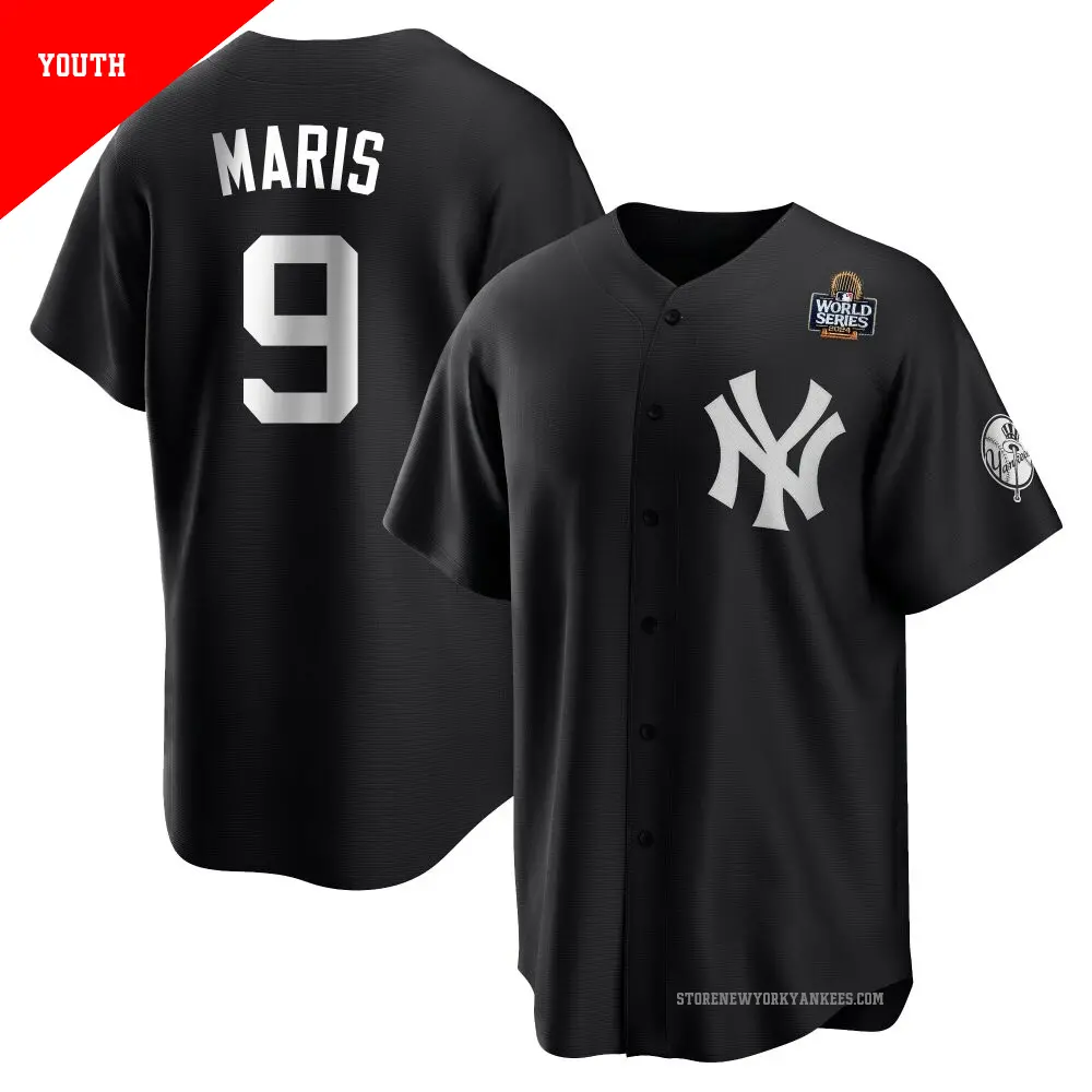 Youth ＃9 Roger Maris New York Yankees Black/White Replica 2024 World Series Jersey